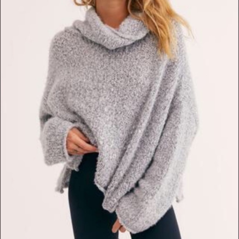 Free People BFF Knit Sweater Cowl Neck Boxy Oversized Pullover Grey Size XS - Picture 1 of 13